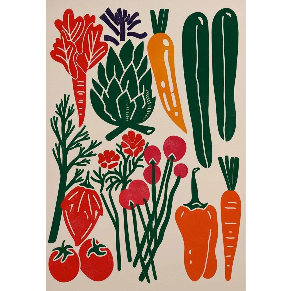 Buntes Poster mit frischem Gemüse, botanischem Gartenmotiv, minimalistischer Kunstdruck auf Leinwand, Wandbild für Wohnzimmerdekoration