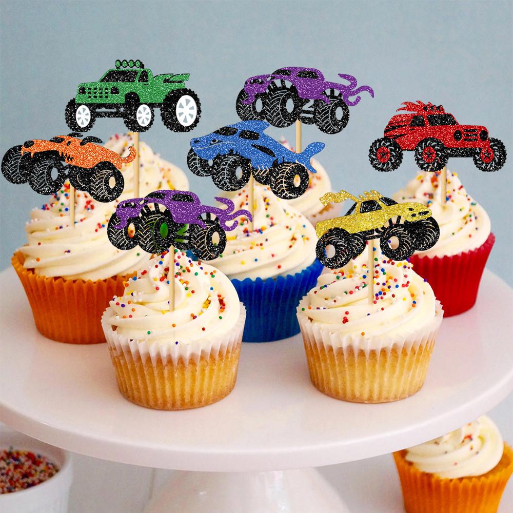 Monster Road Off Vehicle Pattern Party Cake Glitter Paper Plugin Decoration