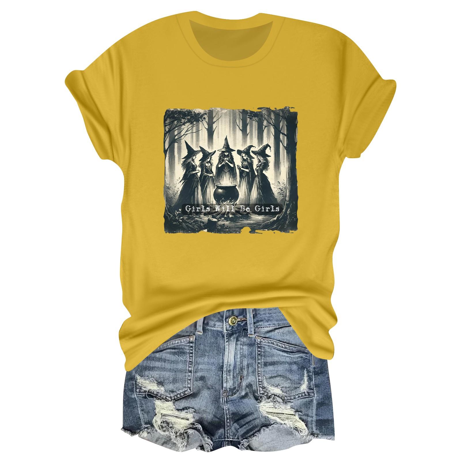 

Женская повседневная футболка с принтом, пуловер с круглым вырезом, топ с короткими рукавами S жёлтый