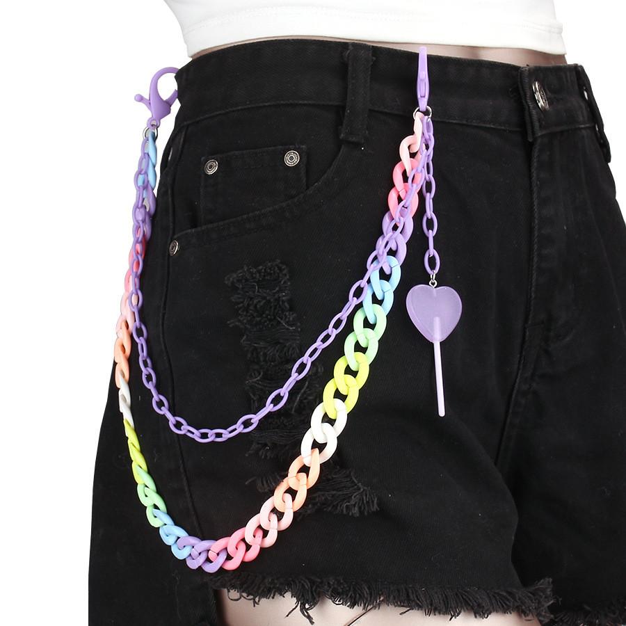 Candy Color Double Layer Resin Belt Chain With Heart Lollipop Decor For Unisex Adults