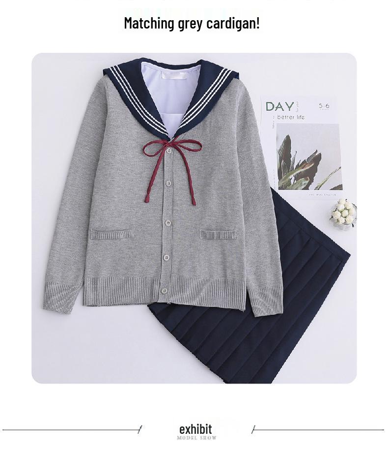 Plus Size Dark Navy Japanese JK Uniform Skirt with Kansai Collar - Soft Girl Bad Girl Sailor School Outfit