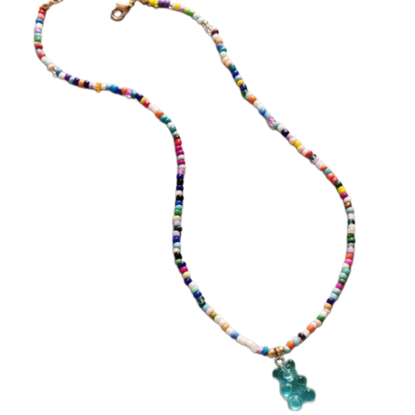 

Милое красочное ожерелье с подвеской в виде медведя, прекрасный красочный чокер с медведем, портативное ожерелье из бусин, украшение для модниц