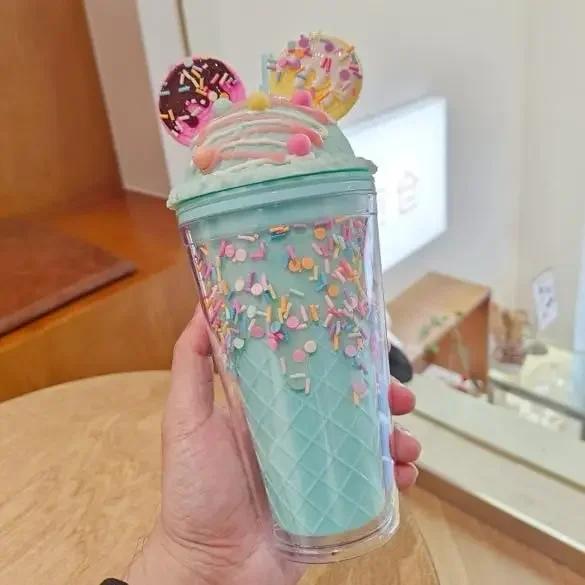 

450ml Flash Powder Water Bottle With Straw Reusable Water Mug Kid Plastic Tumbler With Lid Coffee Cup Drinkware Thermos Bottle синий
