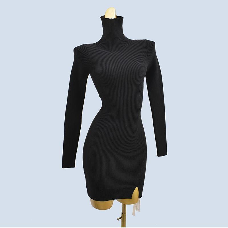 High Collar Pure Color Short Silm Hip Knitwear Dress Sweater Inner Soft Stretch Women's Clothing Thick