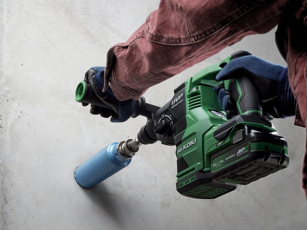 HiKOKI 18 V wiederaufladbarer Bohrhammer, SDS-Plus-Schaft, maximale Bohrleistung, Beton 26 mm, Aufbewahrungsakku, Ladegerät, Koffer separat erhältlich