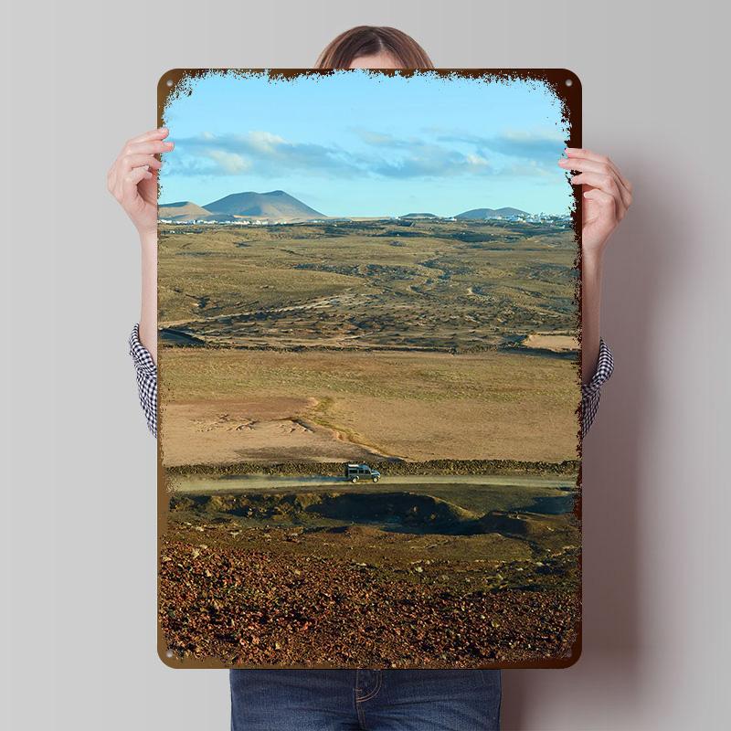 A Road Through Fire Land Lanzarote Printing Poster Customized Retro Wall Art Vintage Metal Signs for Room Luxury Home Decor