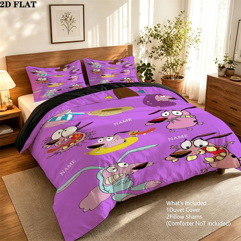 Custom the Cowardly Dog Bedding Quilt Set Quilt Cover Pillowcase Home Decoration Birthday Gift (1 * duvet cover + 2 * pillowcase, without core)