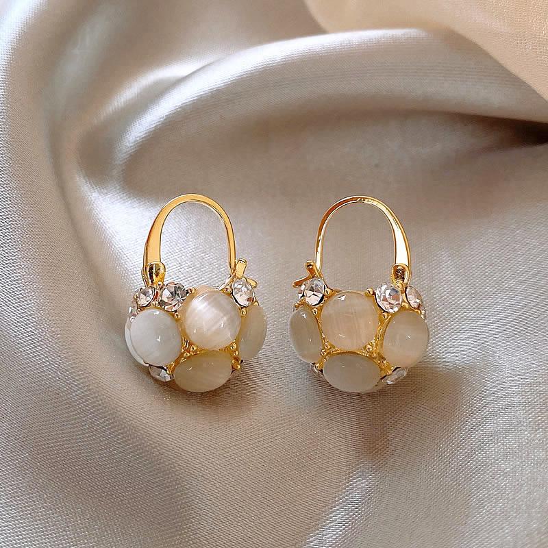 Exquisite Opal-Blumenkorb-Hängeohrringe für Damen Elegantes Design Mikrozirkonia-Fassung Party-Schmuck für junge Mädchen