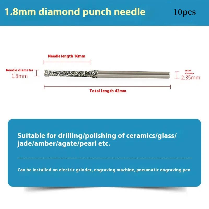

10 шт. Алмазные сверла 0,8/1/1,2/1,5/1,8/2/2,5 мм с хвостовиком 2,35 мм для шлифовки и полировки стекла, нефрита, ювелирных изделий 1.8mm