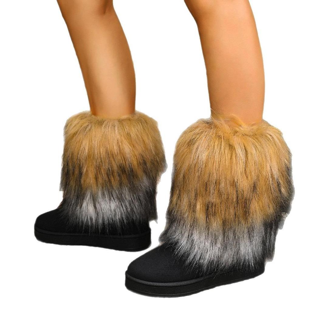 Y2K Style Women's Thick-Soled Mid-Calf Faux Fur Snow Boots - European & American Winter Fashion