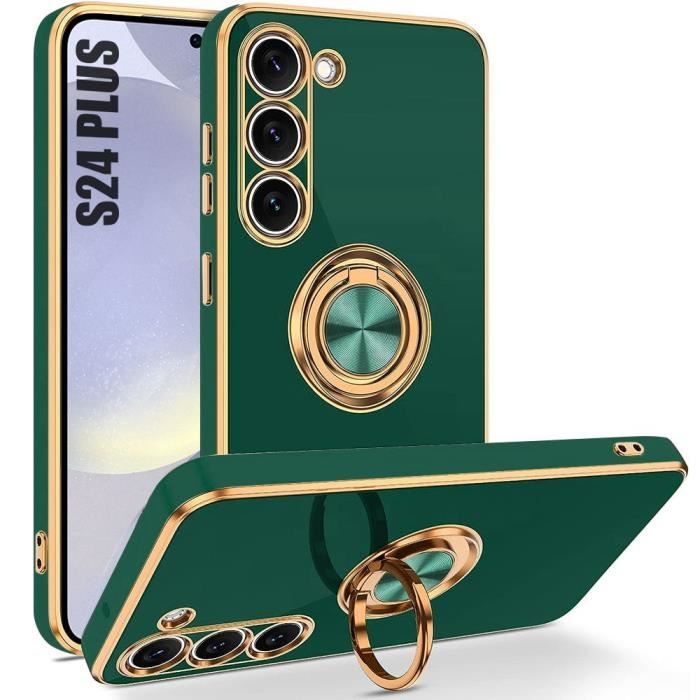 Coque Anneau pour Samsung Galaxy S24 Plus (S24+), Antichoc Elégant Anti-Rayures Ultra Slim Vert Nuit