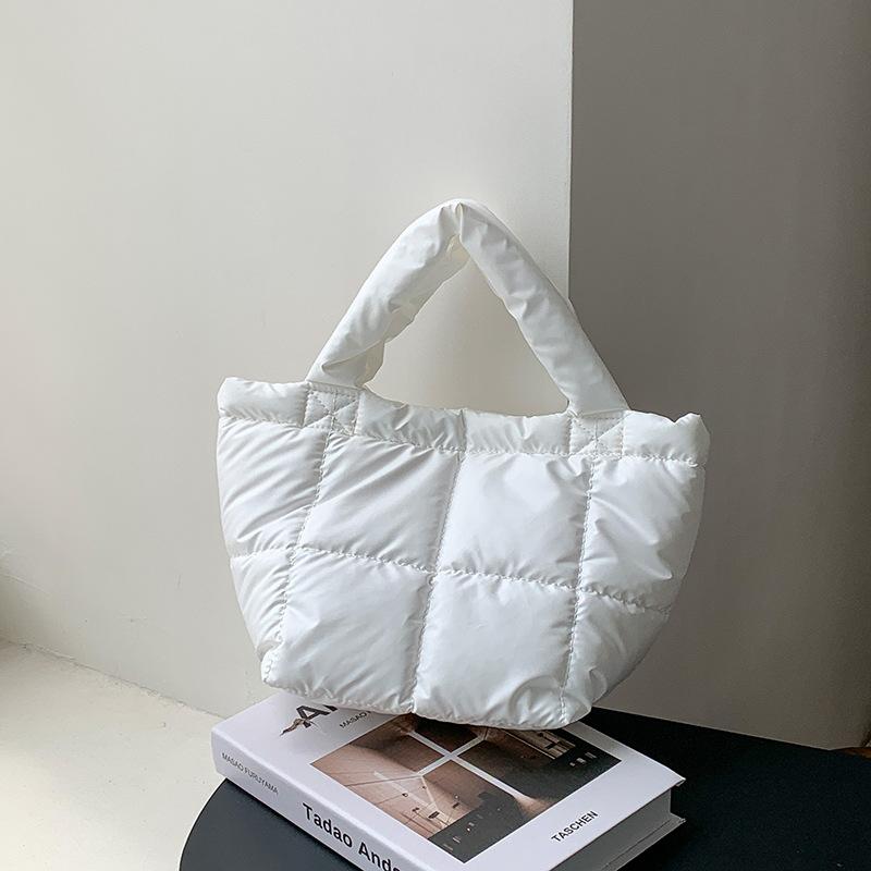 Winter Down Tote Bag for Women Puffer Handbag Trendy Chic Puffy Top Handle Bag Quilted Padded Shoulder Designer Shopper Bag