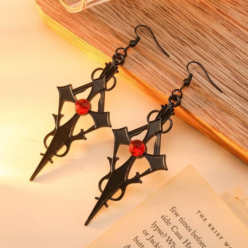Dark Punk-style Diamond-encrusted Cross Earrings Necklace Halloween Party Earrings and Necklaces