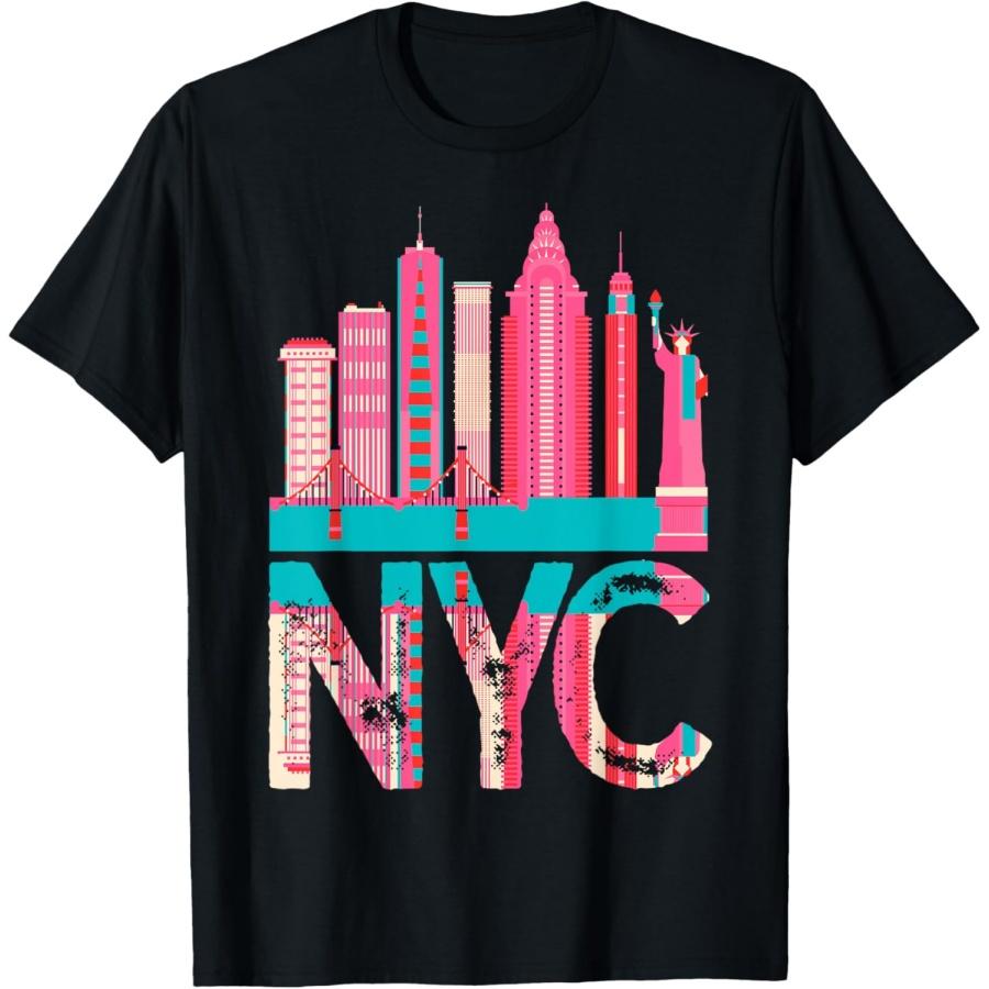 New York Skyline Heartbeat Statue of Liberty I Love New York T-Shirt(3) S