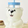 Medvědí skleněný pohár s víčkem a brčkem Opakovaně použitelný medvědí brčkový pohár Roztomilý skleněný tumbler na kávu, pivo, víno, koktejl