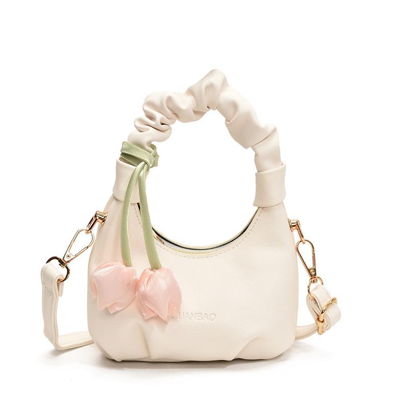 

Декоративная сумка через плечо для детей с дизайном «Тюльпан», сладкая и складчатая, однотонная белый