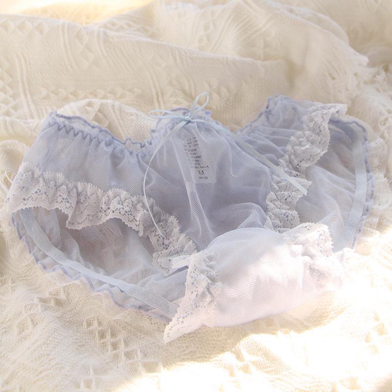 Blue Lace Bow Waist Mesh Briefs for Women - 620 Series