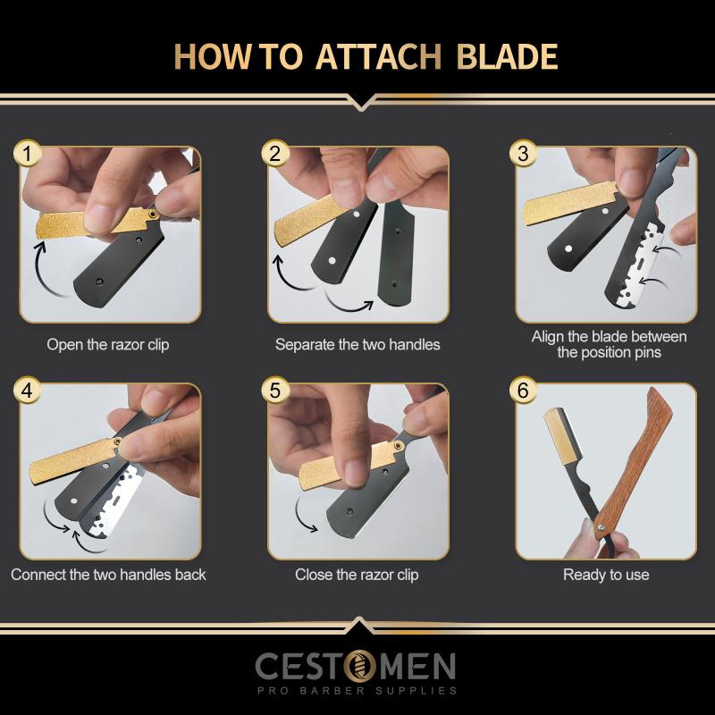 CESTOMEN Barber Wooden Handle Shaving Razor Stainless Steel Changeable Blade Razor Holder