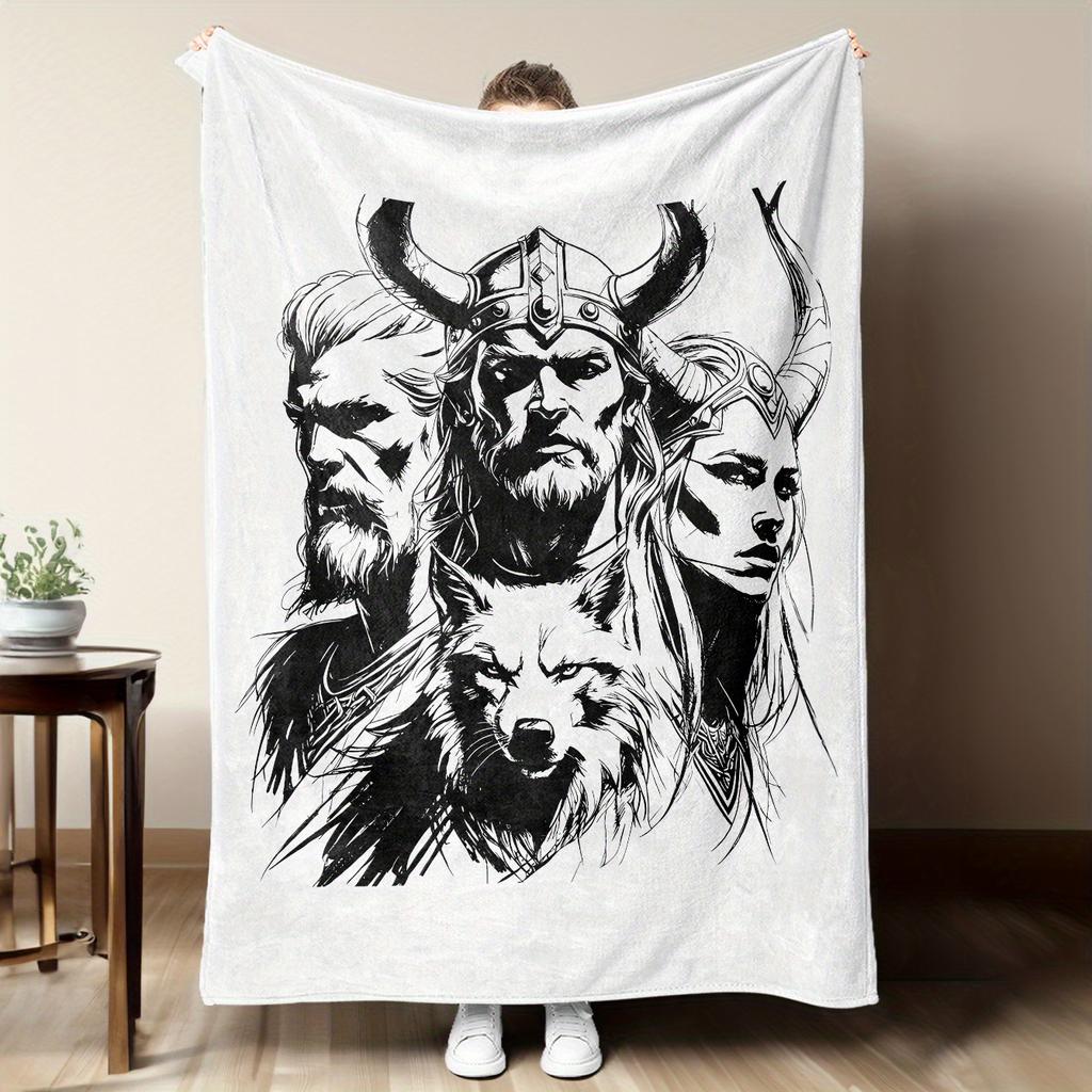 Odinsol Mythology Design Flannel printed blanket suitable for all seasons suitable for living room office sofa and travel