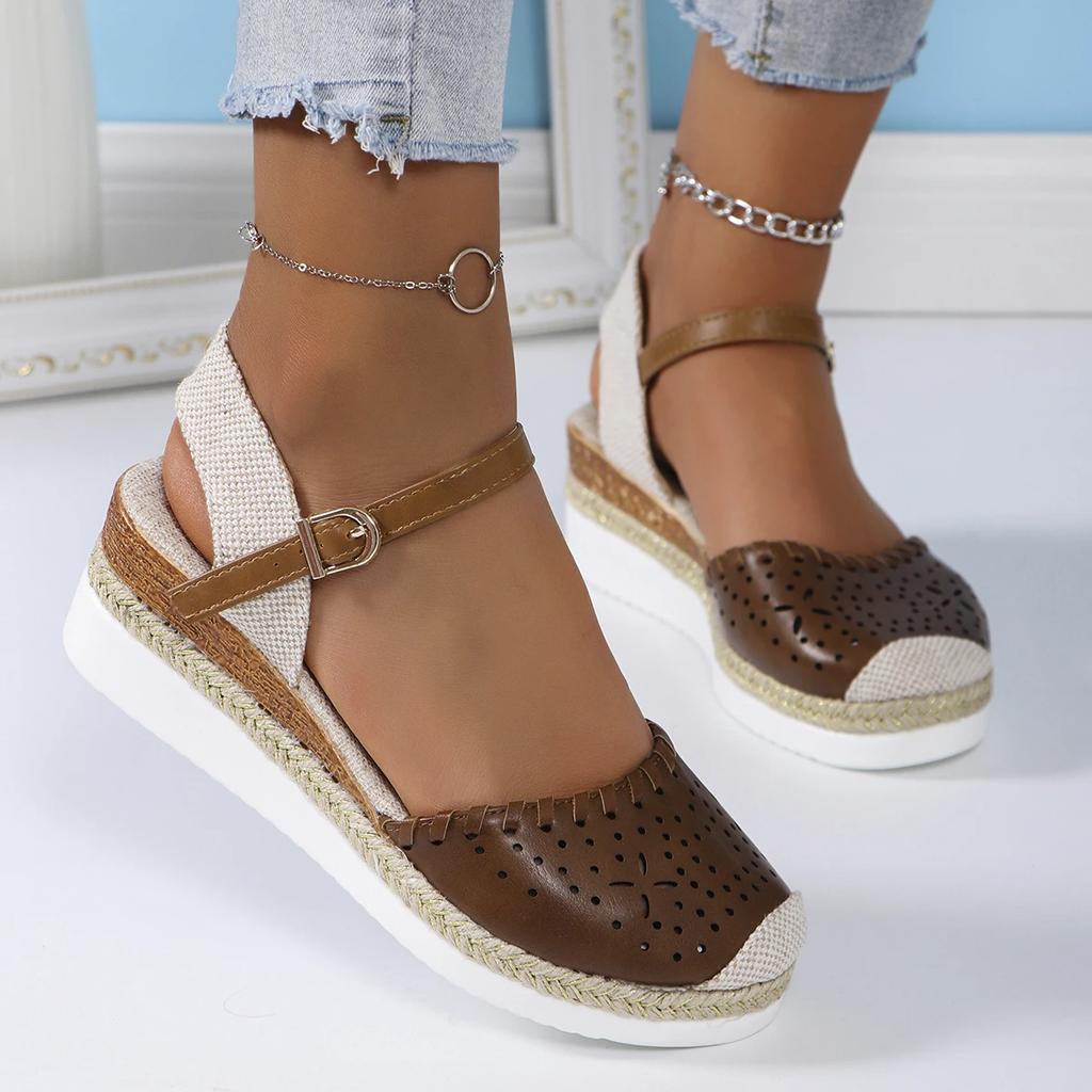 Fashion Women Closed Toe Wedge Sandals Fashion Espadrilles Platform Sandals Summer Buckle Strap Gladiator Shoes Woman Sandalias De Mujer