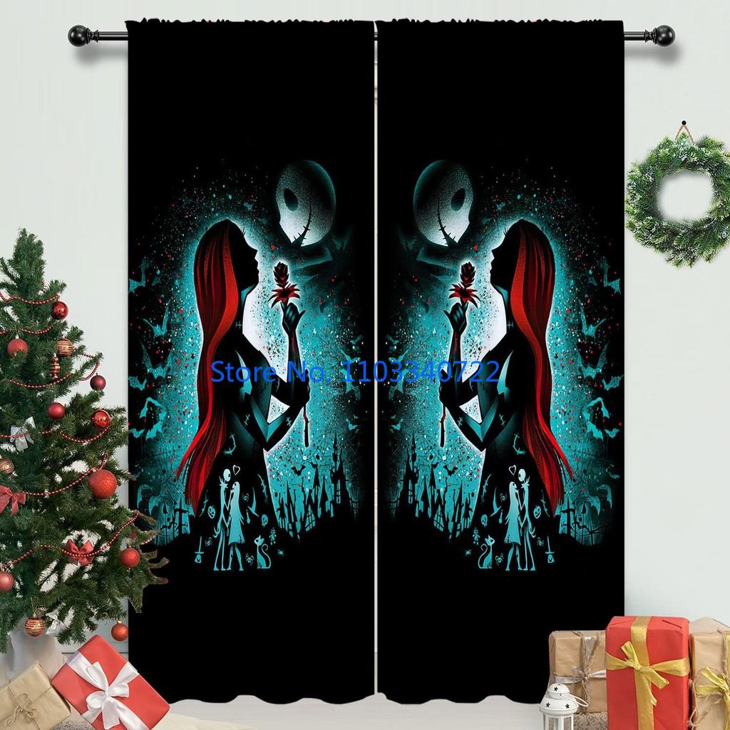 Anime Nightmare Before Halloween Christmas Jack Skeleton Window Curtain 184X215Cm 3D Print Blackout Curtains Bedroom Kids Gift