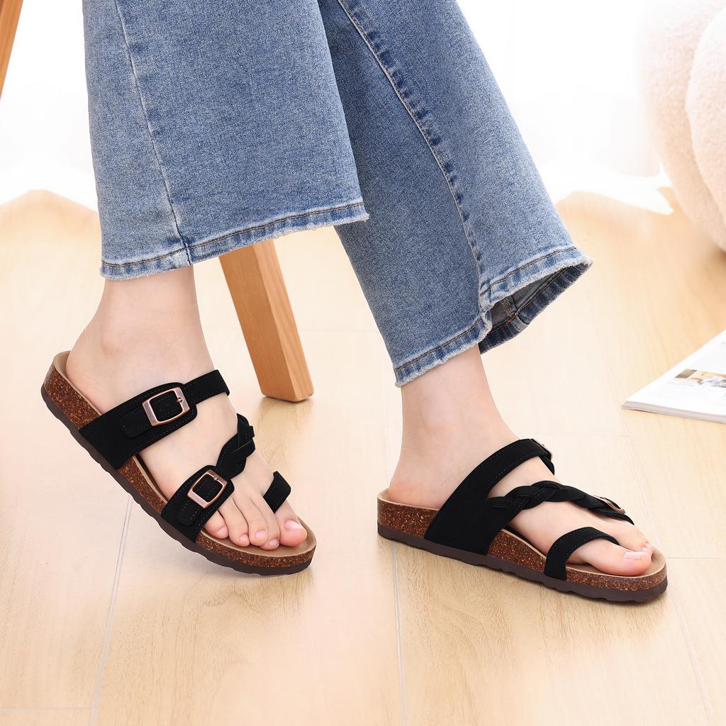 Fashion Crestar Women's Flat Clogs Sandals Classic Cork Sole Open Toe Garden Shoes With Double Buckle Lady Thick Soles Casual Slippers