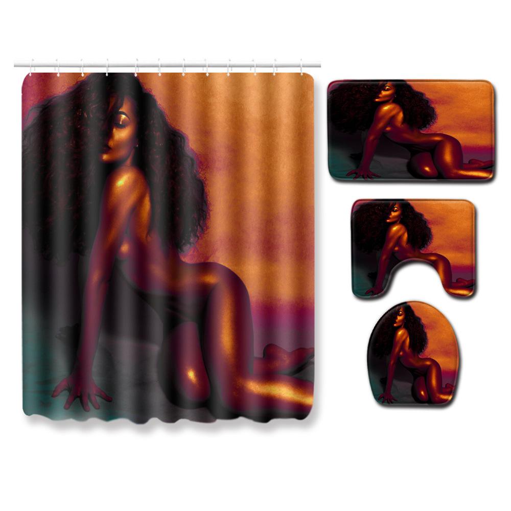Creative Shower Curtain Floor Mat Combination Four-Piece Set Bathroom Toilet Carpet Shower Room Mat Foot Mat