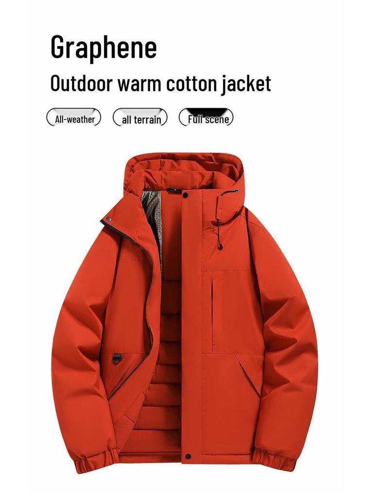 Unisex Graphene Windproof Jacket: Thick, Warm, Solid Color for Outdoor Sports & Mountaineering