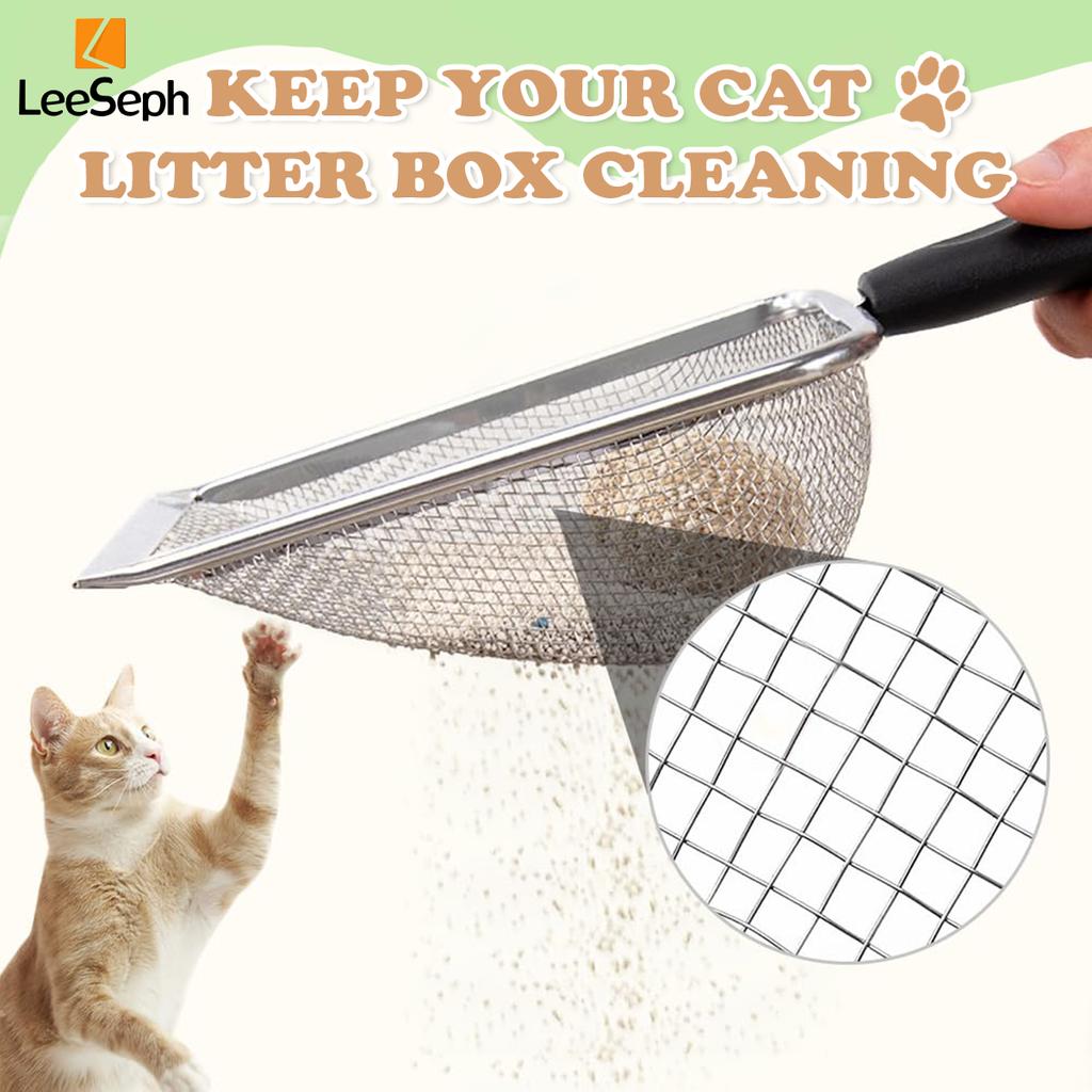 Cat Litter Scoop, Stainless Steel Mesh Litter Shovel, Litter Cleaner Corner Shovel, Fine Mesh Reptile Litter Cleaner Scooper