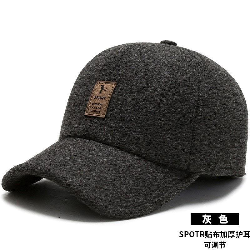 Large Cotton Peaked Cap Thickenedmen Cold-proof Peaked Cap Middle-aged and Elderly Woolen Heattech Back-sealed Ear Protection Cotton Cap