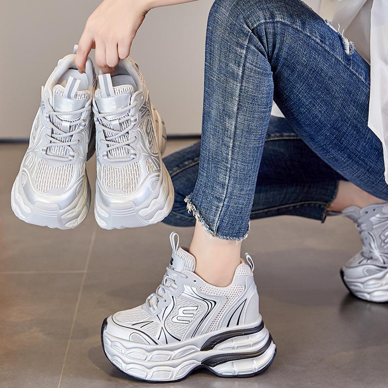 Thick-soled inner height increase 12CM dad shoes women's autumn new mesh breathable casual shoes small sports shoes
