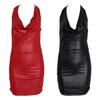 Women Sleeveless Backless Halter Faux Leather Mini Bodycon Dress Sexy Underwear