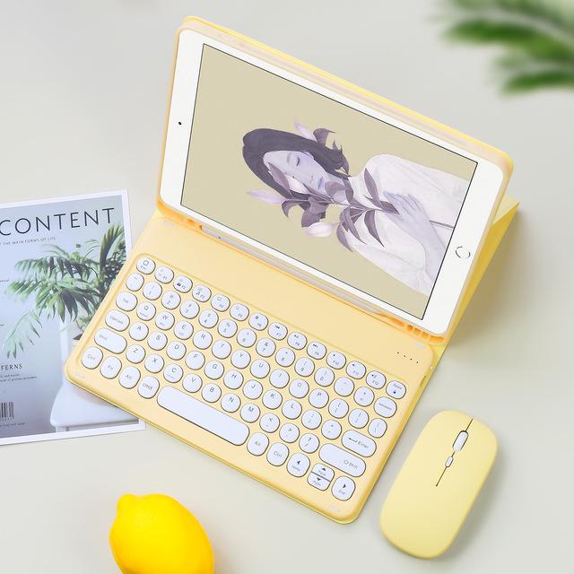 Compatible iPad 11 Pro 2025 Bluetooth Keyboard Case with Round Cap and Leather Cover for iPad 10.2