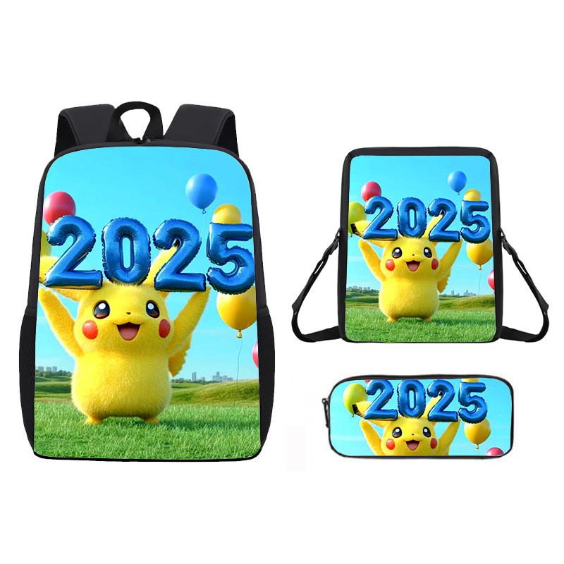 Pattern Backpack Pikachu Shoulder Bag Pencil Case Three Piece Set