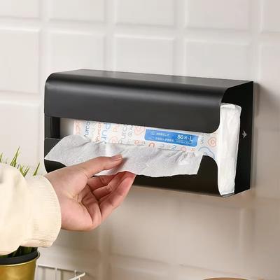 Wall Mounted Magnetic No Drill Self Adhesive Trash Bag Dispenser Organizer Kitchen Bathroom Paper Towel Tissue Storage Holder