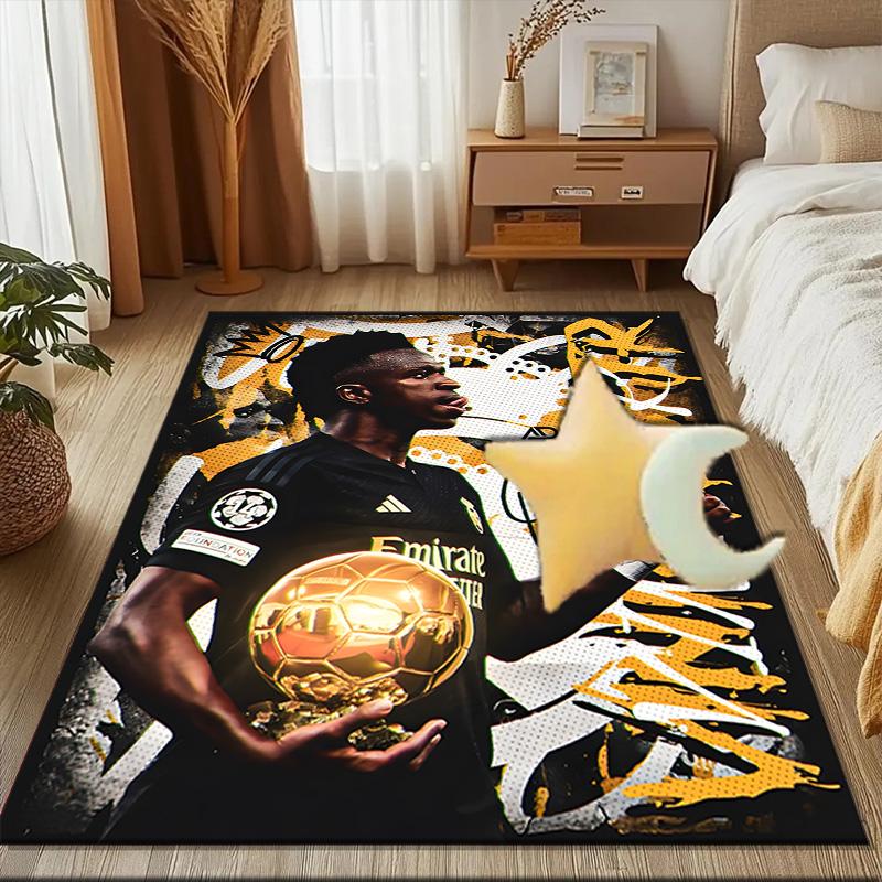 Brazilian Football Star Rug for Living Room, Game Rooms, Office, Bedroom, Office Floor Mat Playful Design, fan gifts Christmas decor