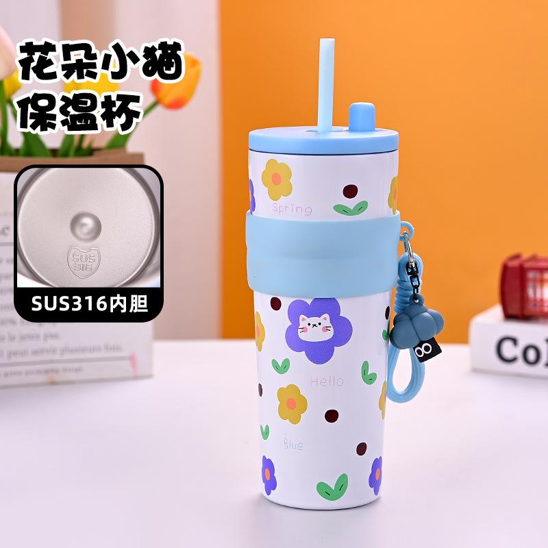 Water bottle Bingba cup Stainless steel thermos cup High value women's cold coffee cup Car large capacity straw cup