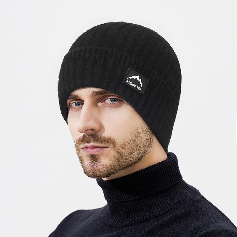 

Зимняя мужская шерстяная шапка с большой головой, шерстяная ветрозащитная защита ушей, шерстяная шапка, велосипедная флисовая толстая теплая защита от холода, вязаная шапка Hat чёрный