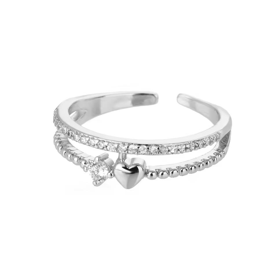 

Trendy Exquisite Geometry Inlay Shiny Zircon Heart Shape Double-layer Open Rings for Women Temperament Jewelry Accessories Gifts resizable