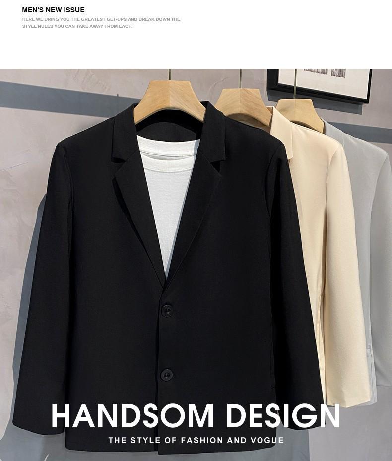 Men's Slim-Fit Casual Blazer - Spring, Korean Style, Versatile Solid Color.