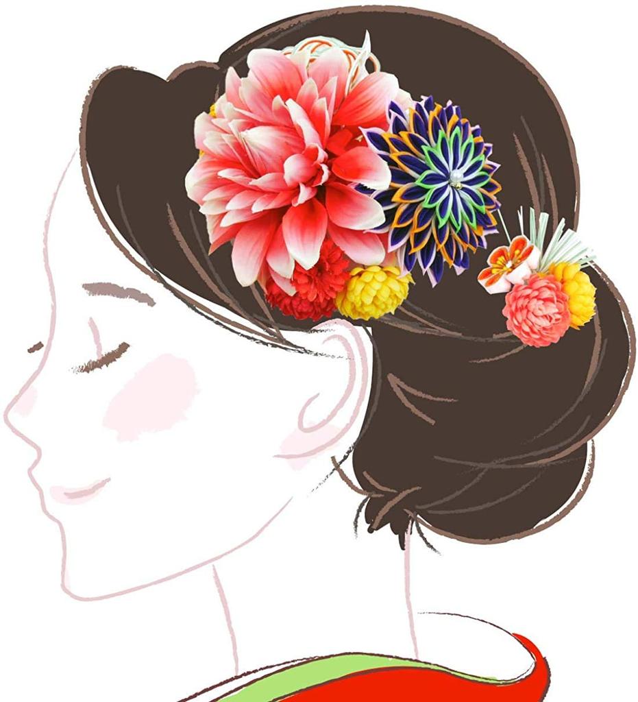 Håraccessoar Kanzashi stor perfekt för furisode yukata och examen Tvådelat set, (stift), wk-108, Tsumami-zaiku (handgjord), storlek, röd, rosa,