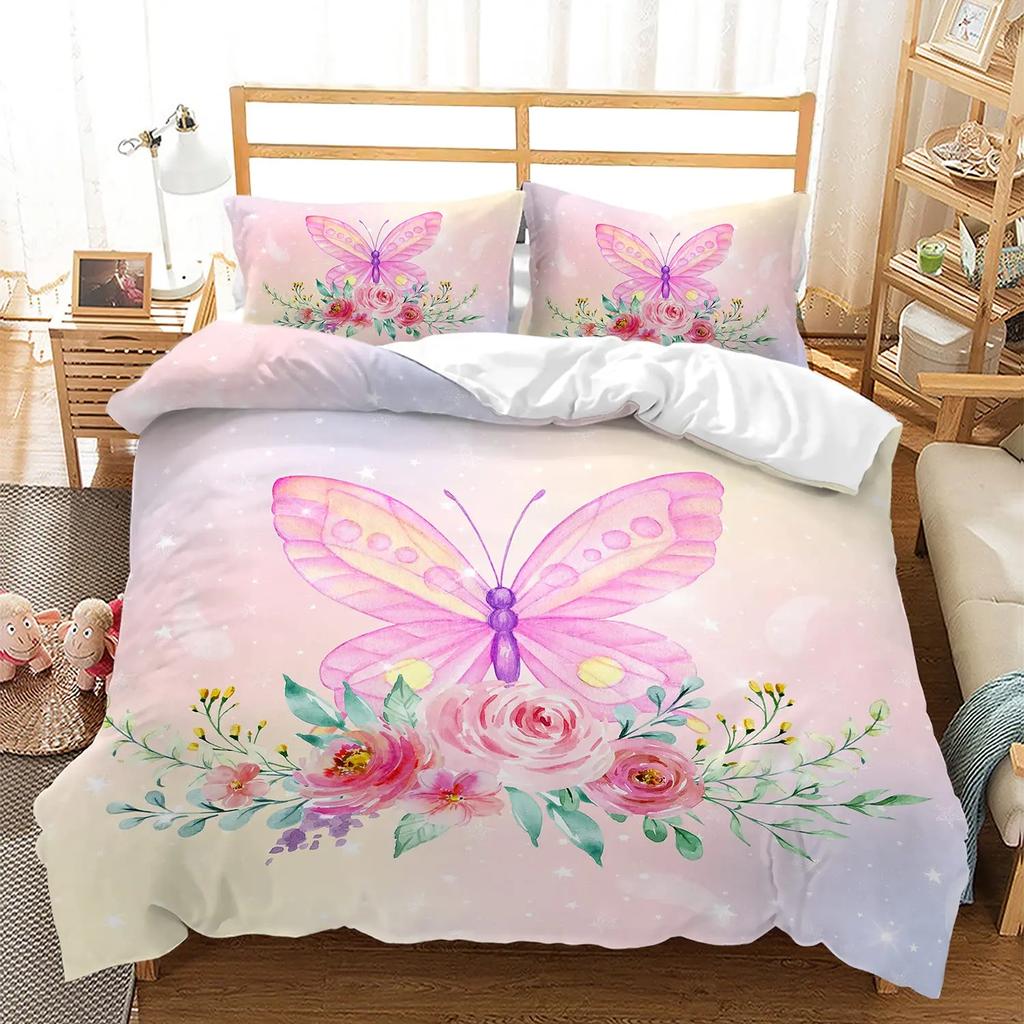 Blue Butterfly Duvet Cover Set For Girls Purple Galaxy Bedding Set Full SizeUniverse Comforter Cover Starry Sky Quilt Cover Set