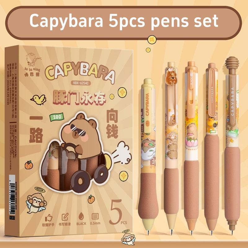 

Набор из 5 гелевых ручек Capybara, милый мультфильм, мягкий держатель, шариковая ручка черного цвета 0,5 мм, чернила для письма