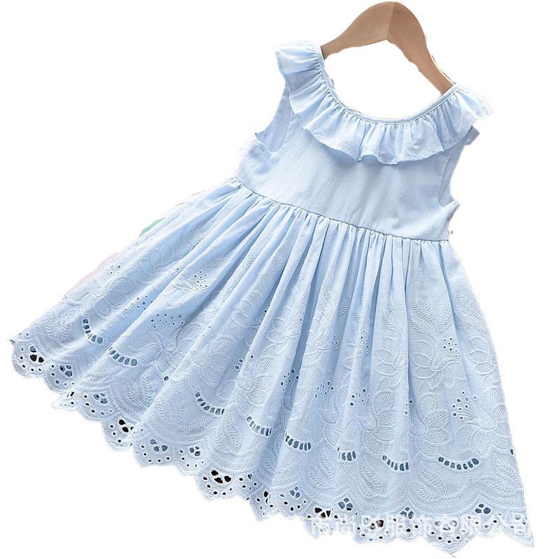 Girls' Summer Lace Embroidered Dress with Bow