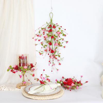 Valentines Day Heart Teardrop Swag for Front Door Artificial Red Pink Heart Shaped Berries Swag Wreath for Wedding Christmas Party