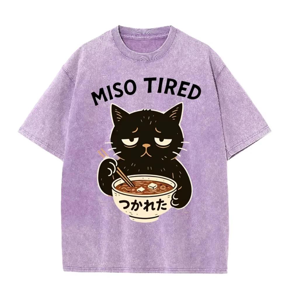 Vintage Washed Purple Miso Tired Black Cat Miso Soup Casual T Shirt S
