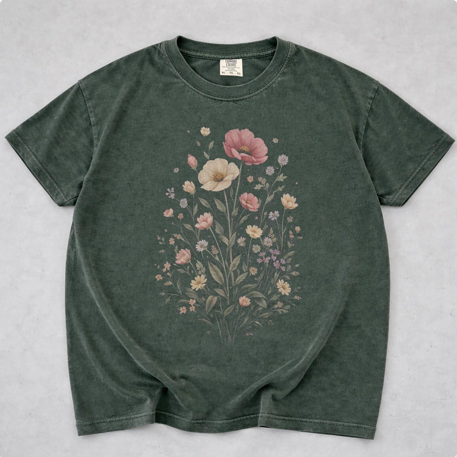 Vintage Botanical Wildflower T-Shirt, Comfort Colors Boho Nature Tee 4XL