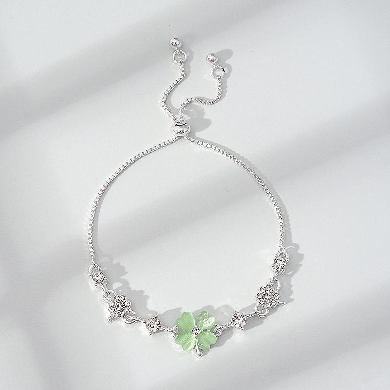 1Pcs Adjustable Four Leaf Clover Bracelet for Women Zircon Opal Chic Jewelry Lucky Charm Accessories Birthday Present зелёный