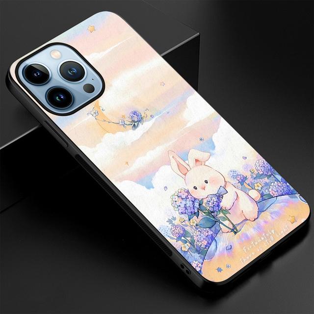 Cartoon Cute Rabbit Case for Iphone 14 13 12 11 Pro Max Mini Xs Xr X 7 8 6s Plus Se 2022 Luxury Tempered Glass Cover Coque Capa