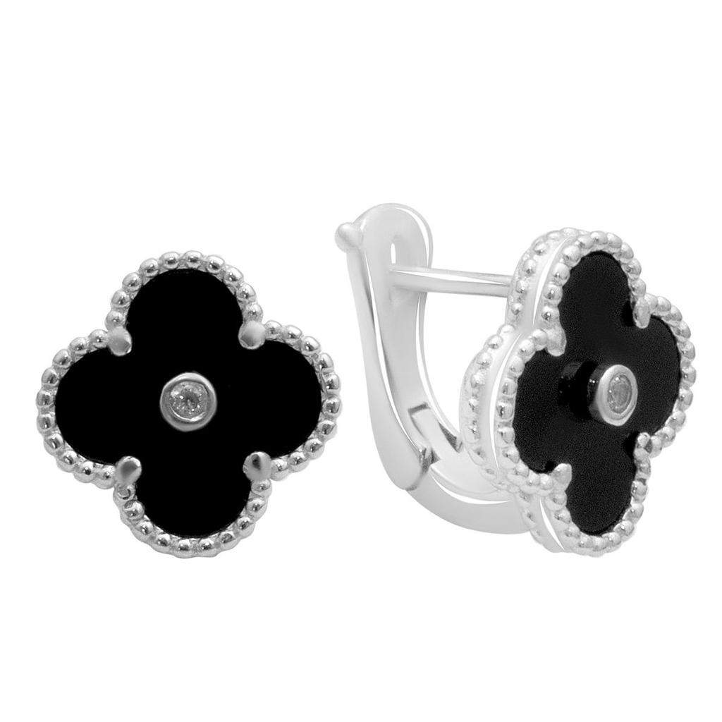 Silver Earrings with Natural Onyx, Cubic Zirconia (60002201)